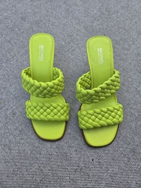 Michael Michael Kors Lime Green Braided Heeled Slide Sandals Size 6M